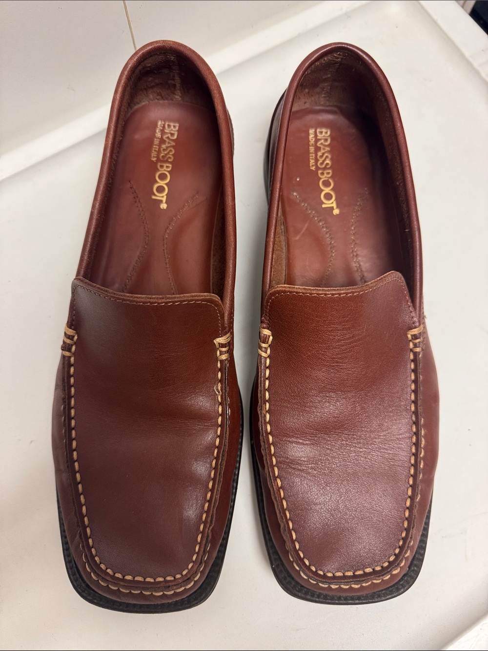 Brass Boot Brown Leather Slip-On Loafers for Men